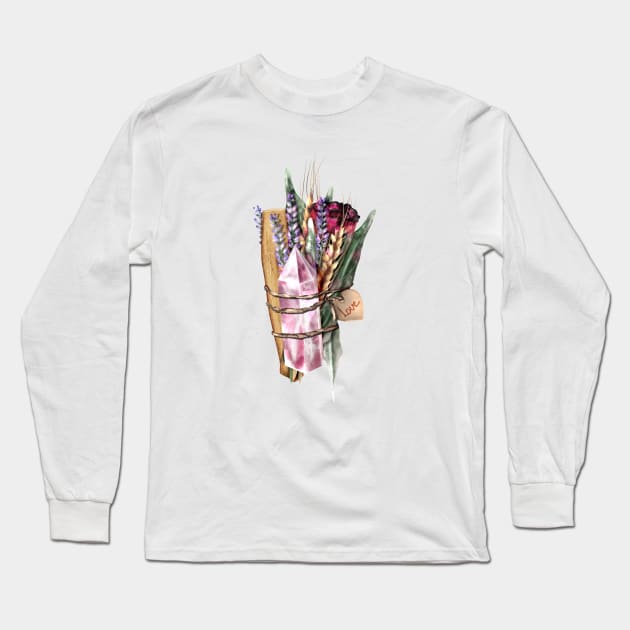 Witchcraft herbs and crystal smudging stick Long Sleeve T-Shirt by Sitenkova